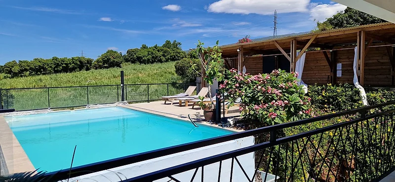 La piscine à débordement, la cuisine extérieure et la côte jusqu'à l'océan